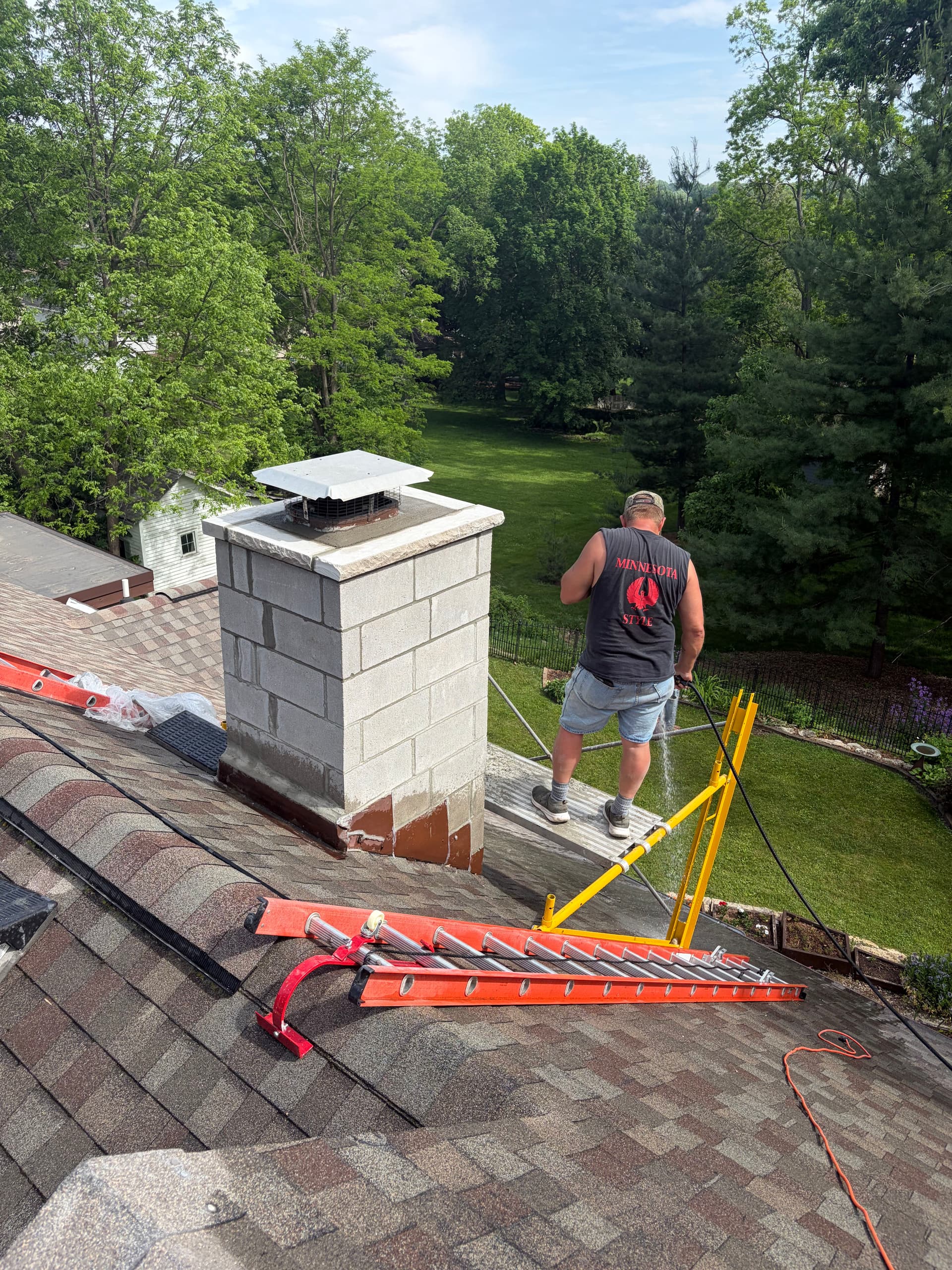 Painted Block Chimney Rebuilt from the Ground Up image